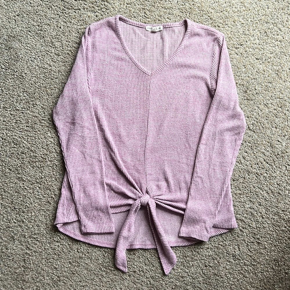 Purple long sleeve sweater with tie
